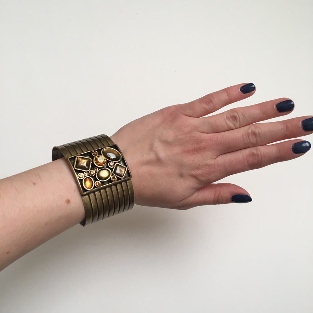 Brass cuff bracelet with gems